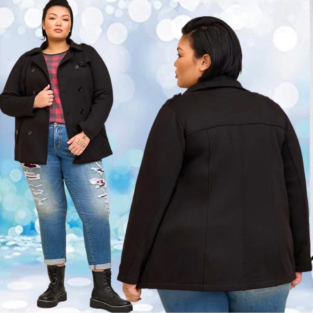 Torrid Black Fleece Peacoat Jacket Sizes: 1 1XL NEW - Picture 6 of 16